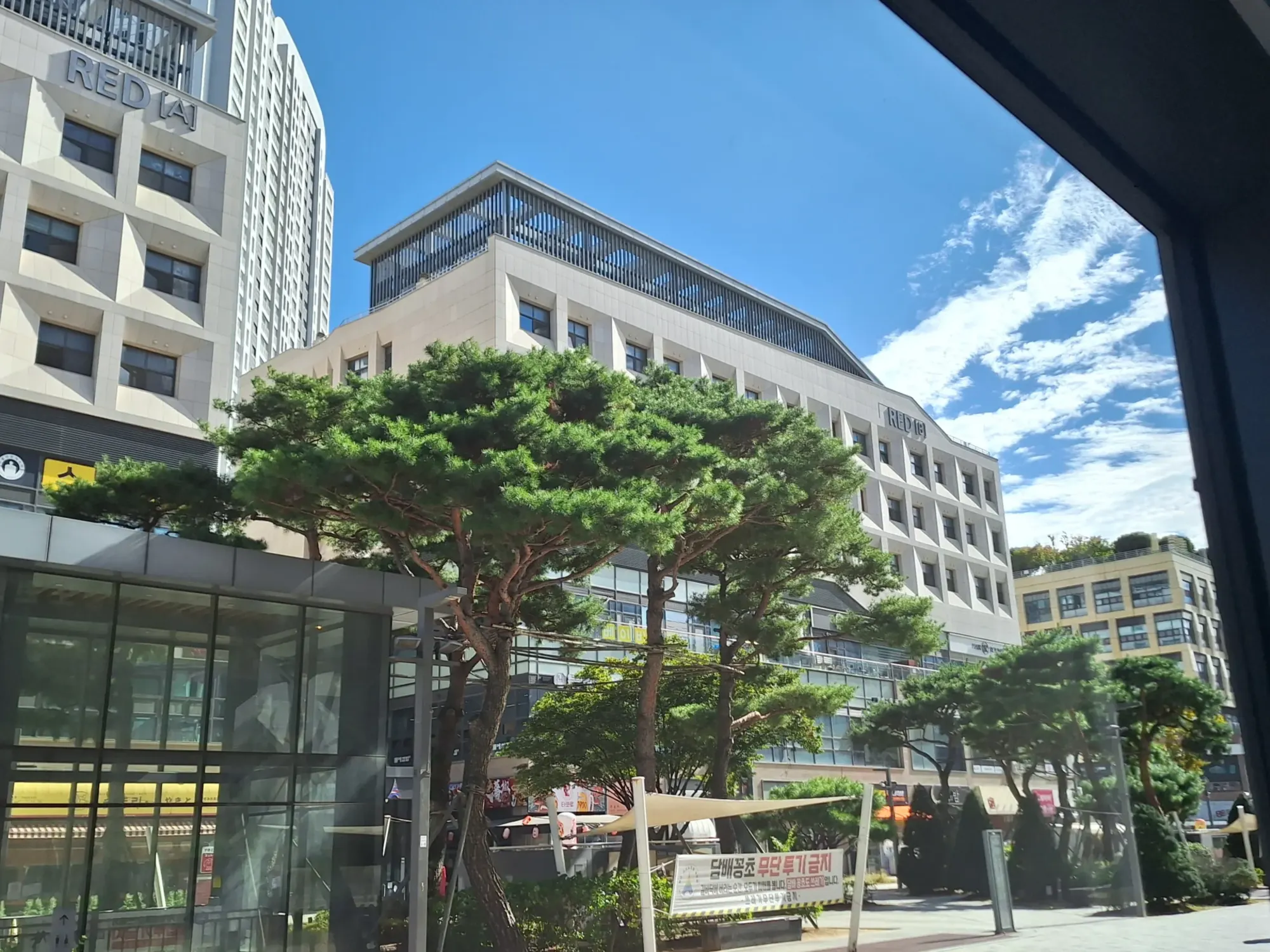 상가미세먼지유리창청소 작업 후 상가 유리창 전경 사진